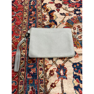 Status Anxiety Grey Pebbled Leather Wristlet Clutch Minimalist Zip Pouch